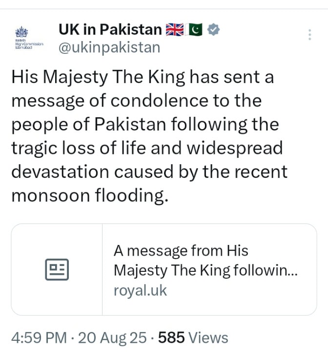 King Charles Sends Condolences To Pakistan After Deadly Monsoon Floods 