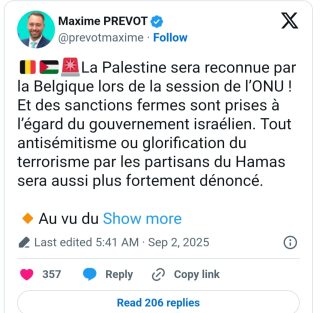 Belgium To Recognize Palestine As A State Announces Sanctions On Israel 