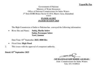 India Alerts Pakistan Over High Flood Levels In River Sutlej 