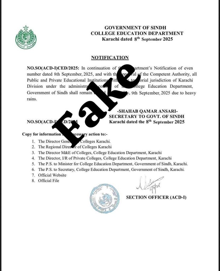 Karachi School Holiday Update For September 9 Amid Rains 