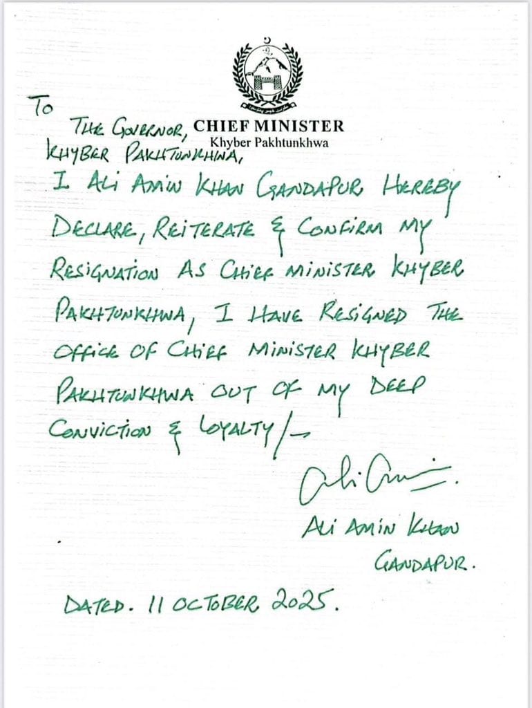 Kp Ali Amin Gandapurs Handwritten Resignation Goes Viral Online 