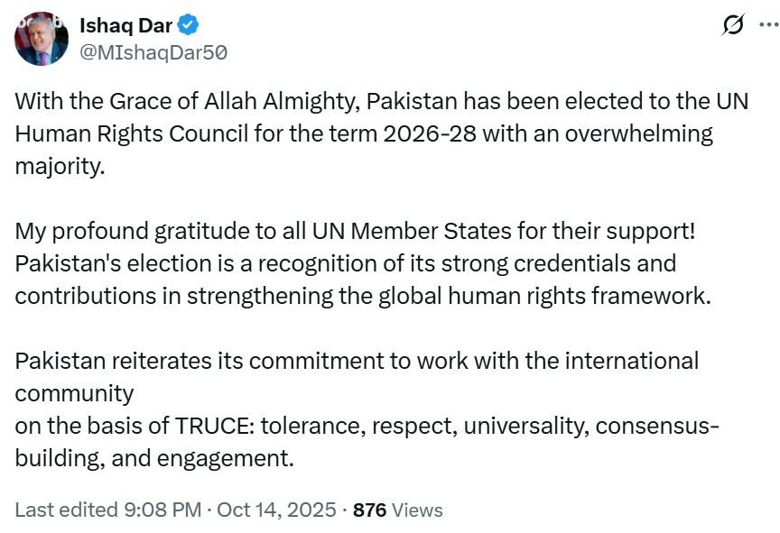 Pakistan Elected To Un Human Rights Council For 2026 28 Term