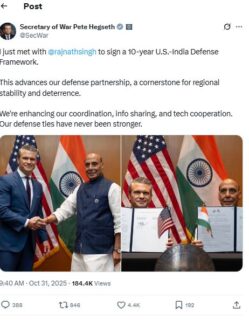 Us India Sign 10 Year Defense Framework To Boost Military Cooperation 