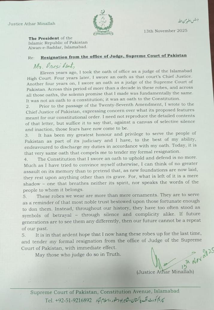 Death Of The Constitution Sc Judges Athar Minallah Mansoor Shah Step Down After 27th Amendment 