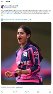 Nayma Sheikh Becomes First Cricketer To Receive Scotland National Sports Scholarship 