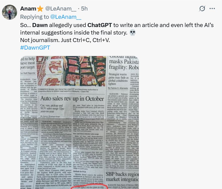 Readers In Shock As Chatgpt Blunder By Leading Pakistani Newspaper Goes Viral 