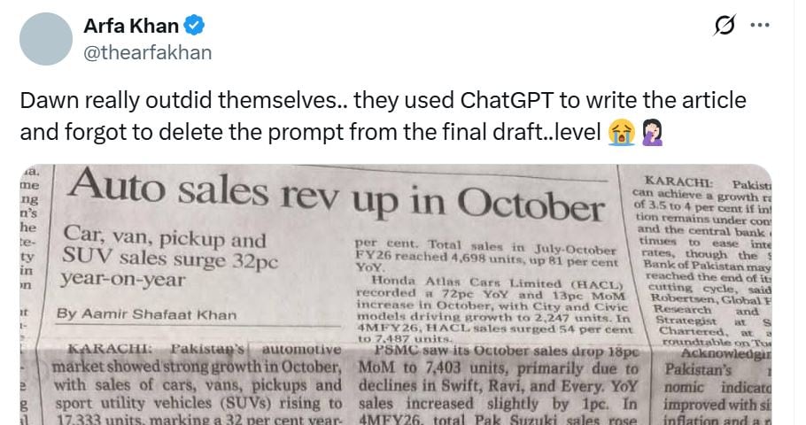 Readers In Shock As Chatgpt Blunder By Leading Pakistani Newspaper Goes Viral 