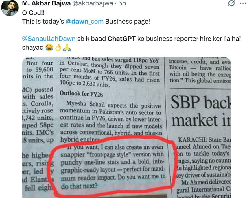 Readers In Shock As Chatgpt Blunder By Leading Pakistani Newspaper Goes Viral 