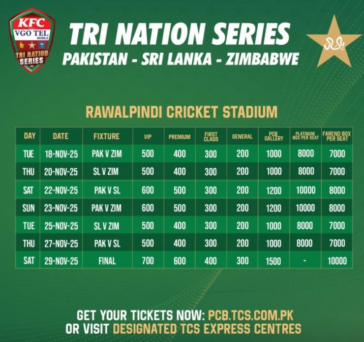 T20i Tri Series Tickets Go On Sale Today For Pakistan Vs Sri Lanka Zimbabwe