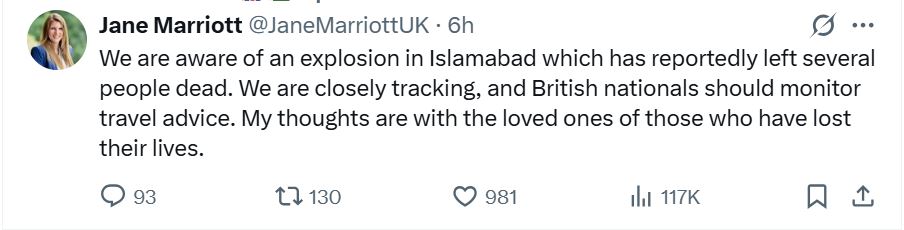 Us Uk China Eu Express Solidarity With Pakistan After Islamabad Suicide Bombing 