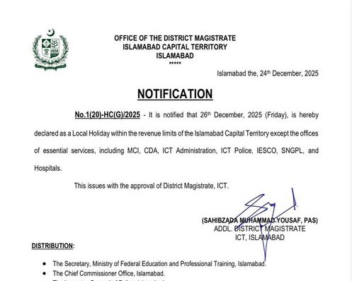 Long Weekend For Islamabad Residents As Friday Holiday Announced 