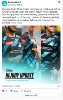 Shaheen Afridi Sidelined With Knee Injury In Big Bash League 