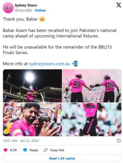 Babar Azam Leaves Bbl As Sydney Sixers Confirm Pakistan Recall 
