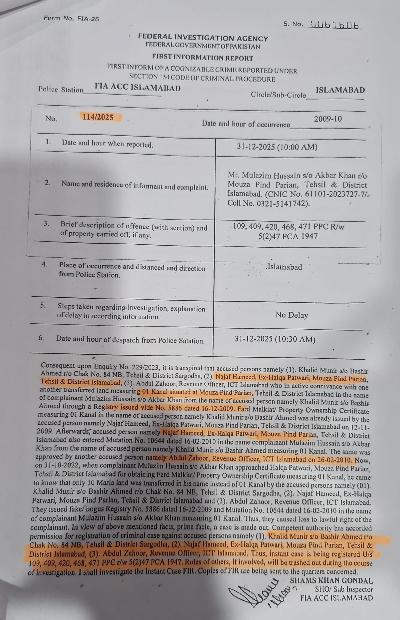Fia Probes Ex Isi Chief Faiz Hameeds Brother In Land Scam Case 