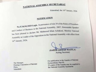 Mahmood Khan Achakzai Notified As Opposition Leader In National Assembly 