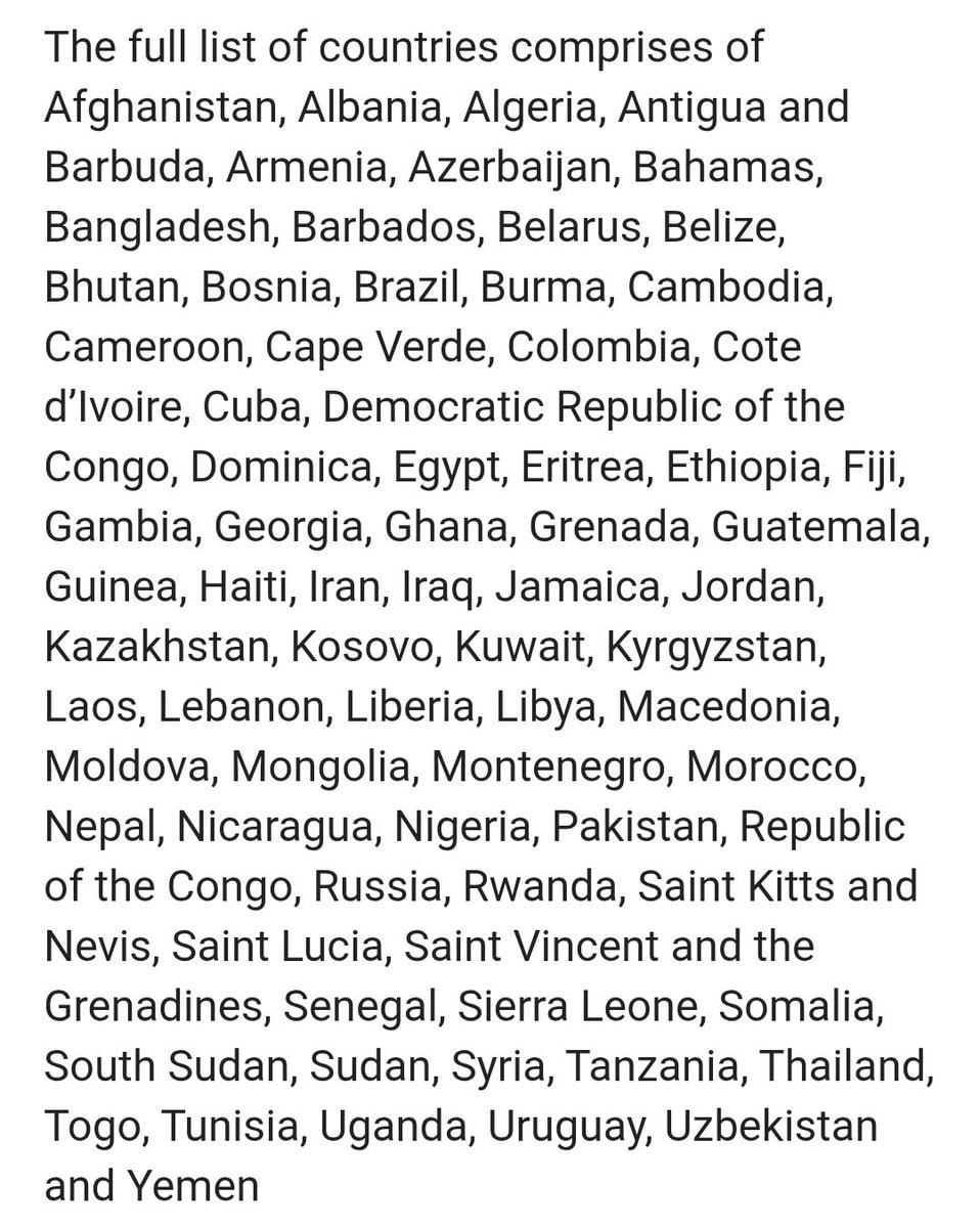 Us Visa Suspension Full List 