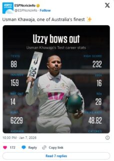Usman Khawaja Bids Emotional Farewell In Final Ashes Test 