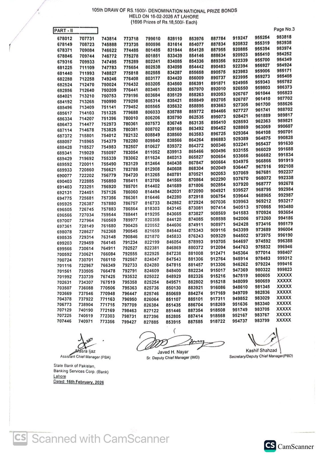 1500 Prize Bond 16 Feb 2026 Full Winners List 