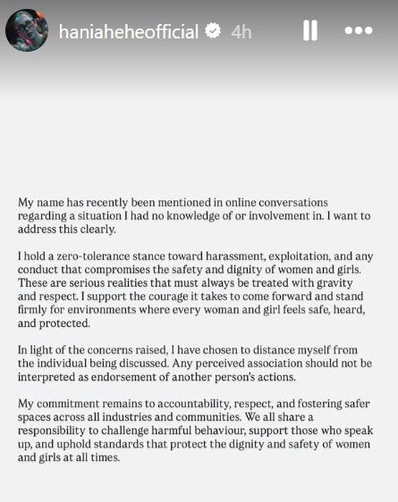 Hania Aamir Distances Herself From Umer Mukhtar After Harassment Allegations 