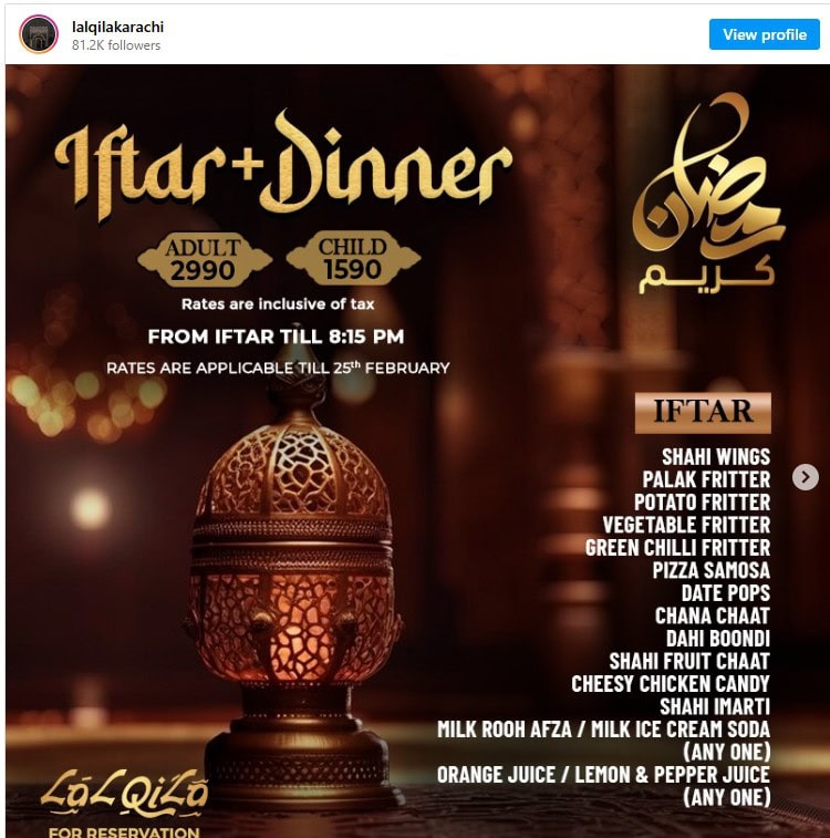 Iftar Buffet Deals In Karachi Ramadan 2026 