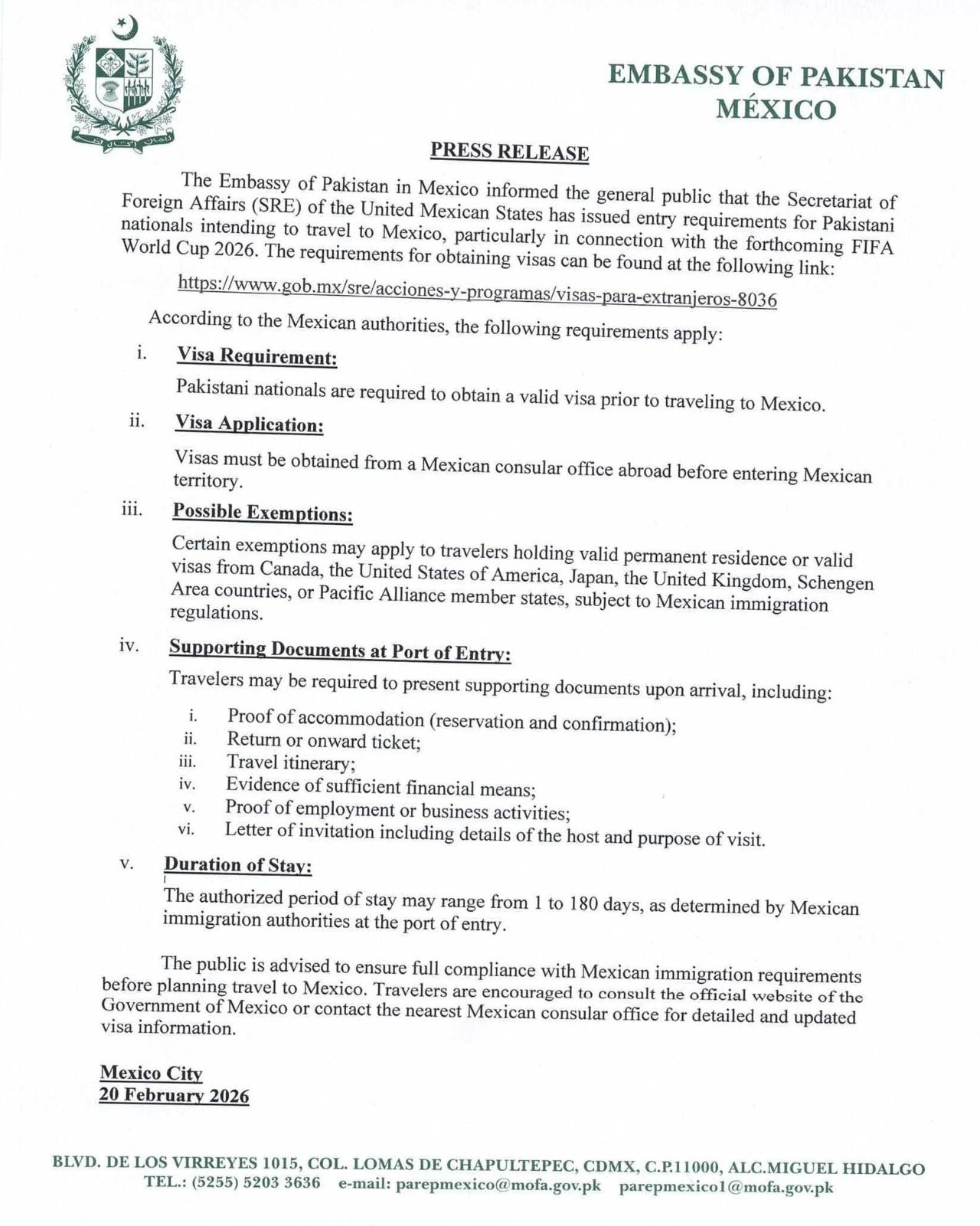 Mexico Shares Official Visit Visa Requirements For Pakistani Citizens 