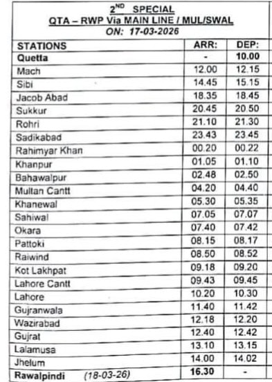 Eidul Fitr 2026 Special Trains Dates Departure Arrival Time Stops 