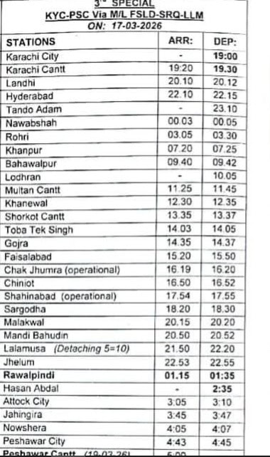 Eidul Fitr 2026 Special Trains Dates Departure Arrival Time Stops 