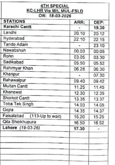 Eidul Fitr 2026 Special Trains Dates Departure Arrival Time Stops 