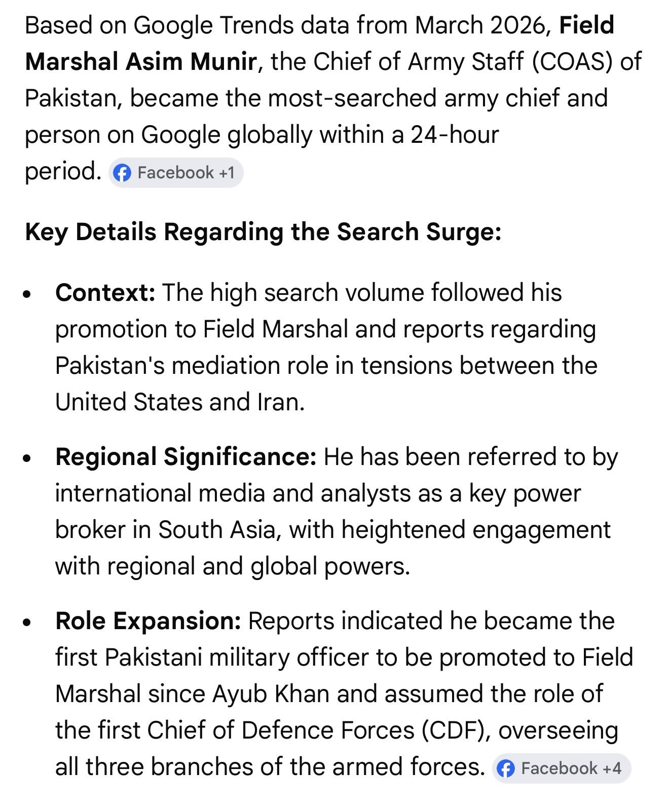 Field Marshal Asim Munir Becomes Most Searched Person Worldwide Amid Iran Diplomacy 