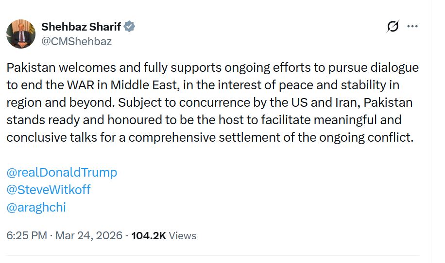 Pm Shehbaz Welcomes Diplomatic Push Between Us Iran Offers Pakistan As Neutral Venue 