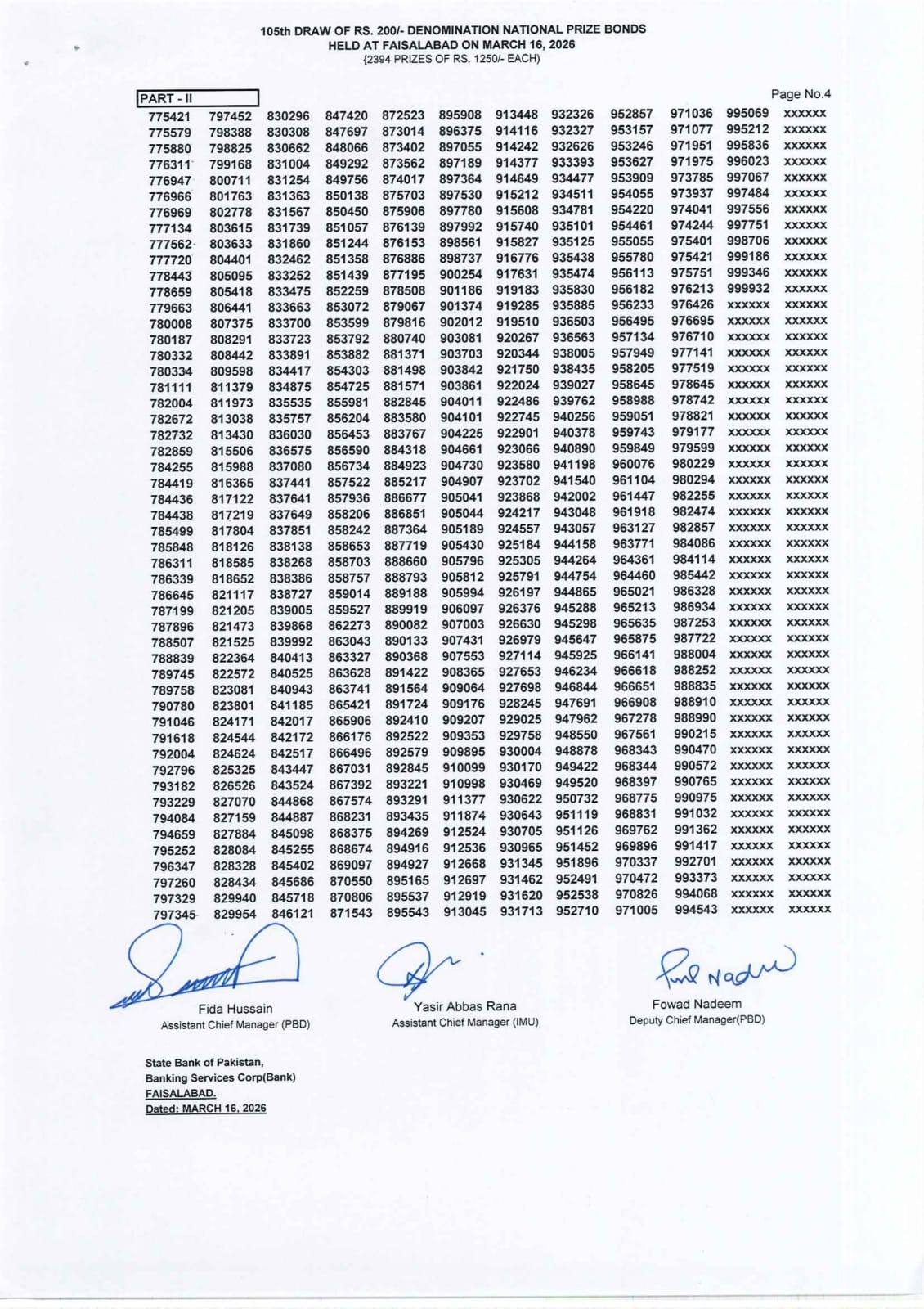 Rs200 Prize Bond Draw105 March 2026 Full Winners List Download 
