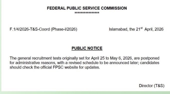 Fpsc Postpones Recruitment Tests Till 6 May 2026 New Schedule Update 