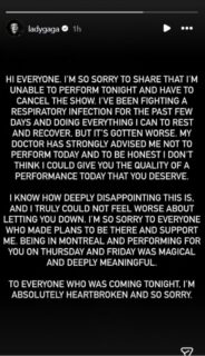 Lady Gaga Cancels Montreal Concert After Respiratory Infection Diagnosis 
