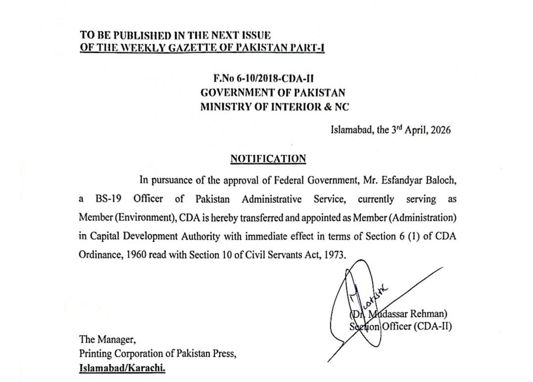Major Shake Up At Cda As Federal Govt Reshuffles Top Members 