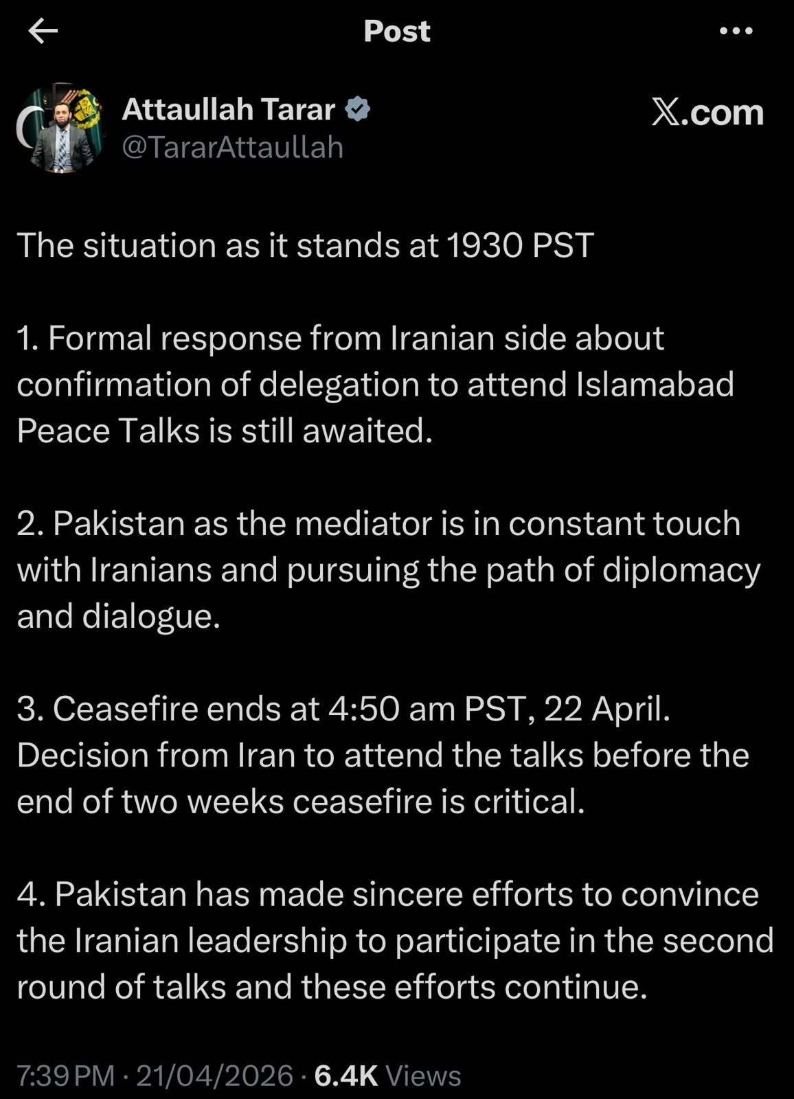 On Eve Of Us Iran Talks In Islamabad Pakistan Till Awaits Tehrans Make Or Break Reply 