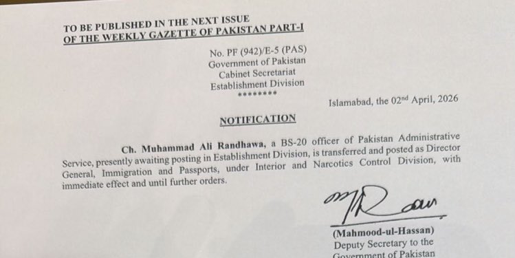 Randhawa Made Dg Immigration And Passports In Latest Shakeup 