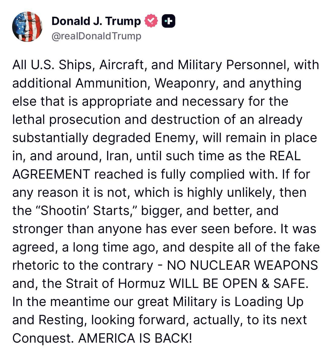 Us Forces To Remain Deployed Near Iran Until Real Agreement Is Implemented Warns Trump 