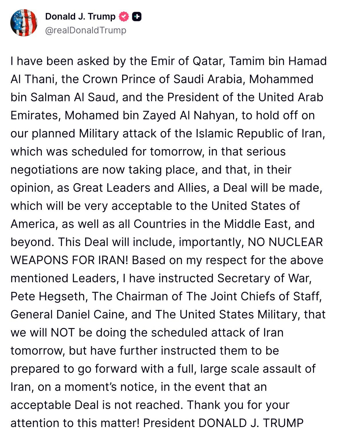 Hopefully Maybe Forever Trump Delays Scheduled Attack On Iran At Gulf Leaders Request 