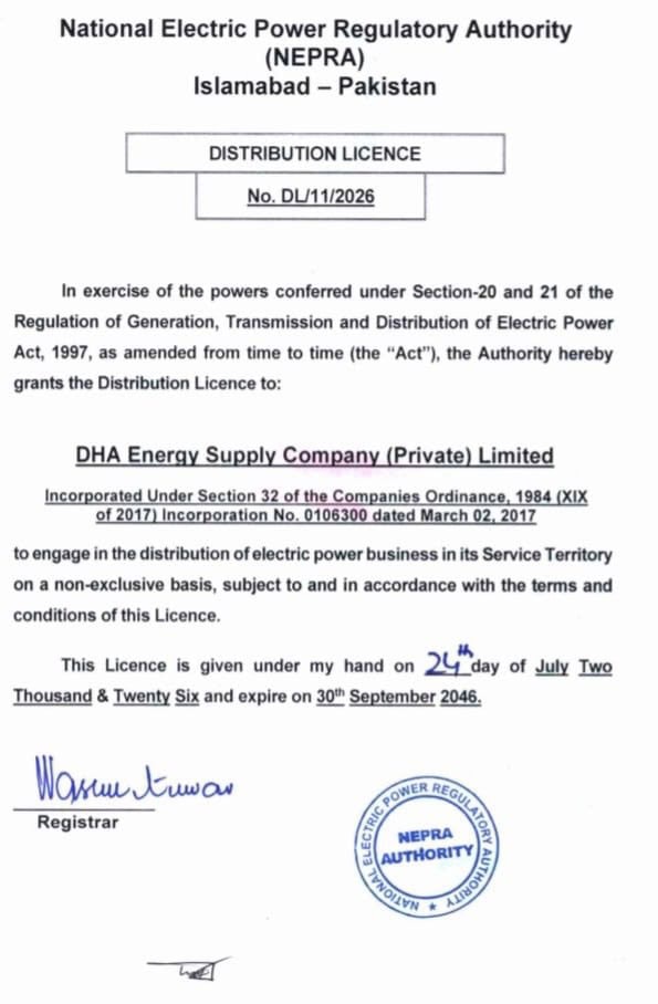 Dha Energy Supply Company Gets 20 Year License To Distribute Electricity Until 2046 