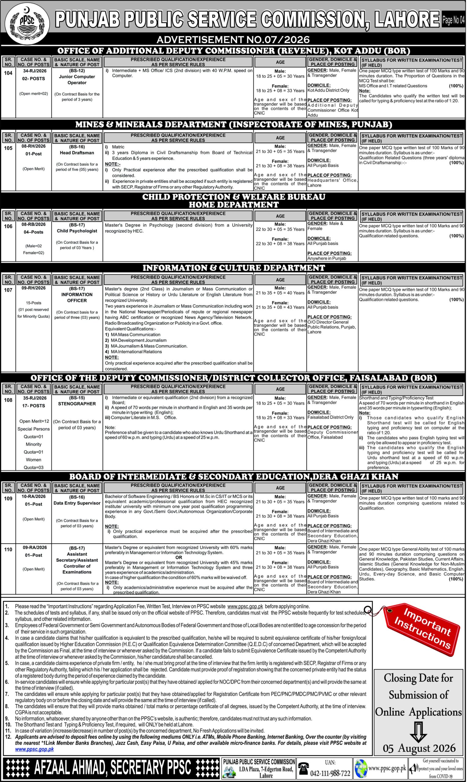Ppsc Announces 400 Job Openings From Bs 11 To Bs 18 Apply Online 