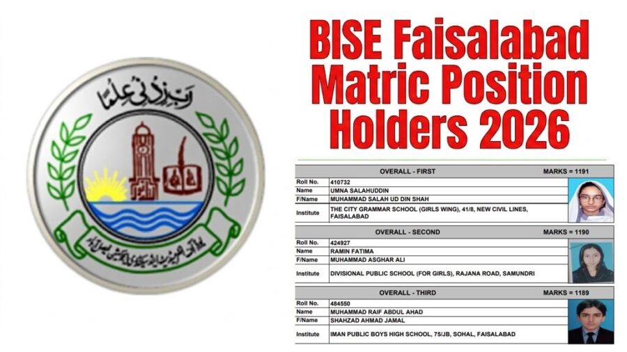 Bise Faisalabad Matric Result 2026 Top Position Holders