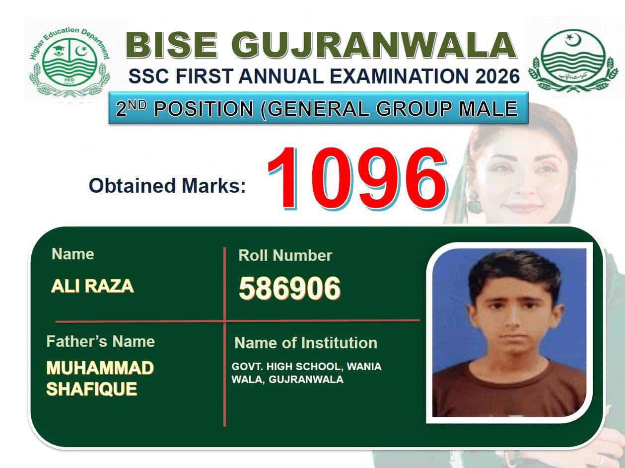Bise Gujranwala Matric Result 2026 Toppers Position Holders 