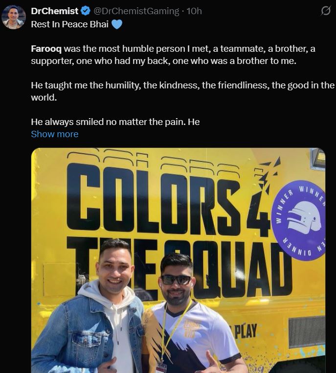 Pubg Community In Shock As Creator Farooq Ahmad Yt Dies In Bike Crash 