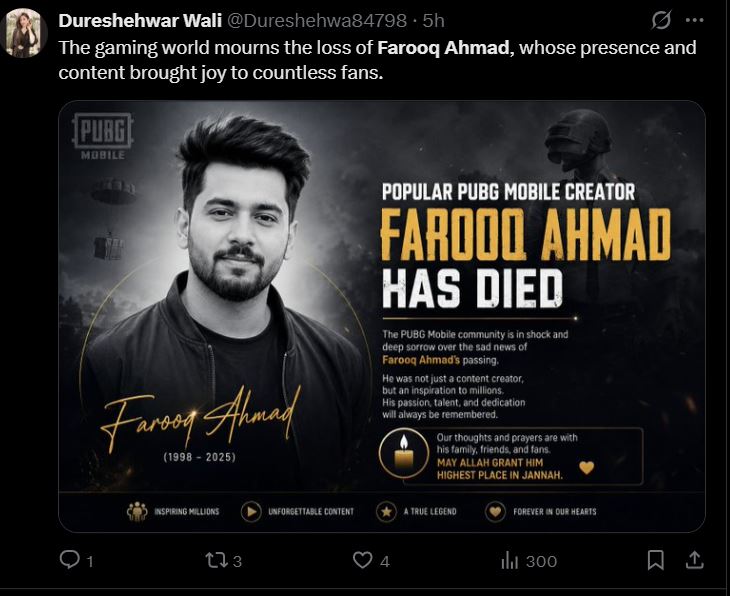 Pubg Community In Shock As Creator Farooq Ahmad Yt Dies In Bike Crash 