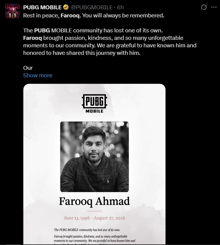 Pubg Community In Shock As Creator Farooq Ahmad Yt Dies In Bike Crash 