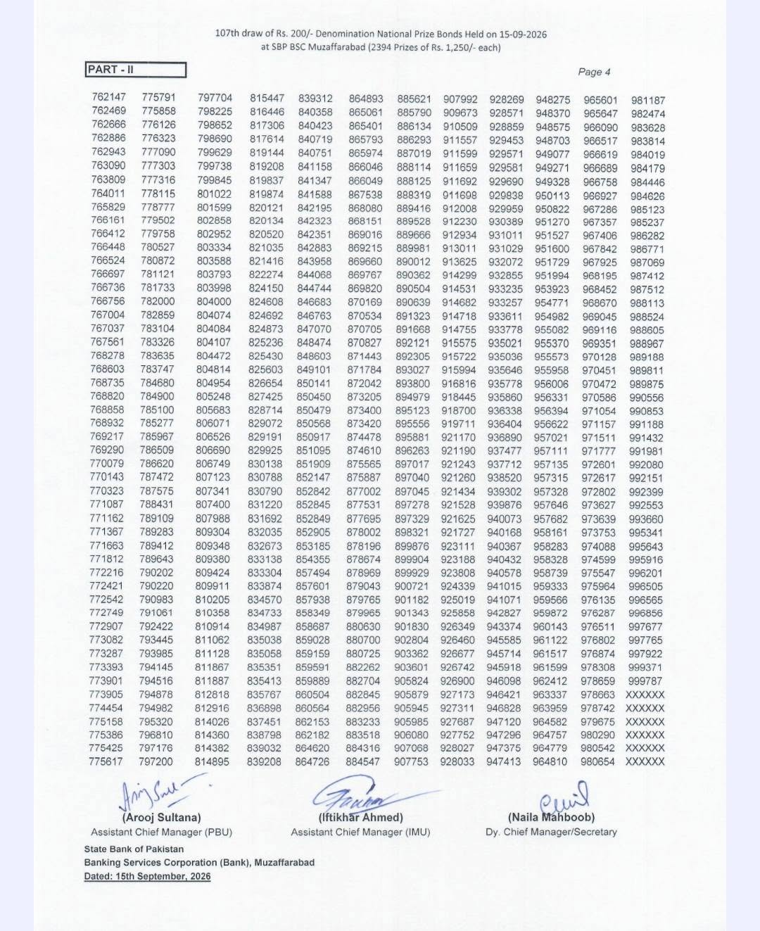 200 Prize Bond Full Winners List September 2026 Draw107pdf Download 