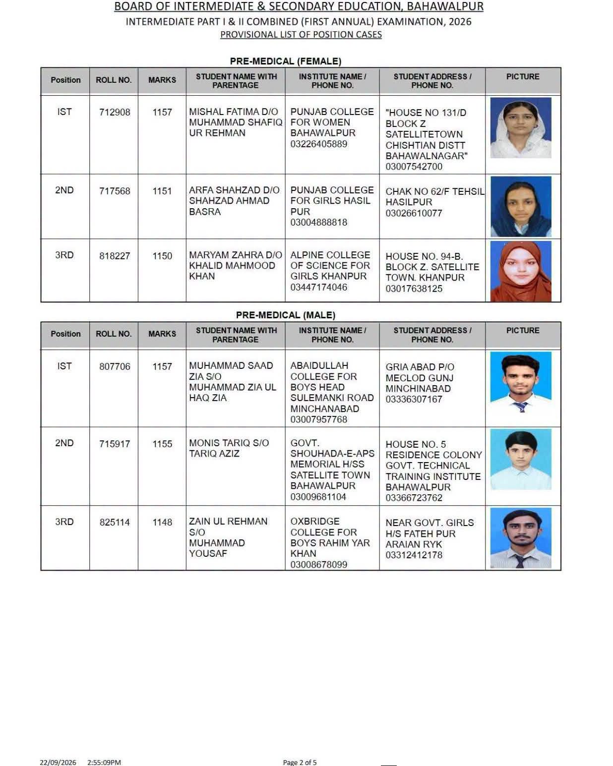 Bise Bahawalpur Inter Results Position Holders 2026 Announced 