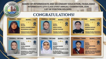 Bise Faisalabad Inter 12th Class Toppers Position Holders 2026