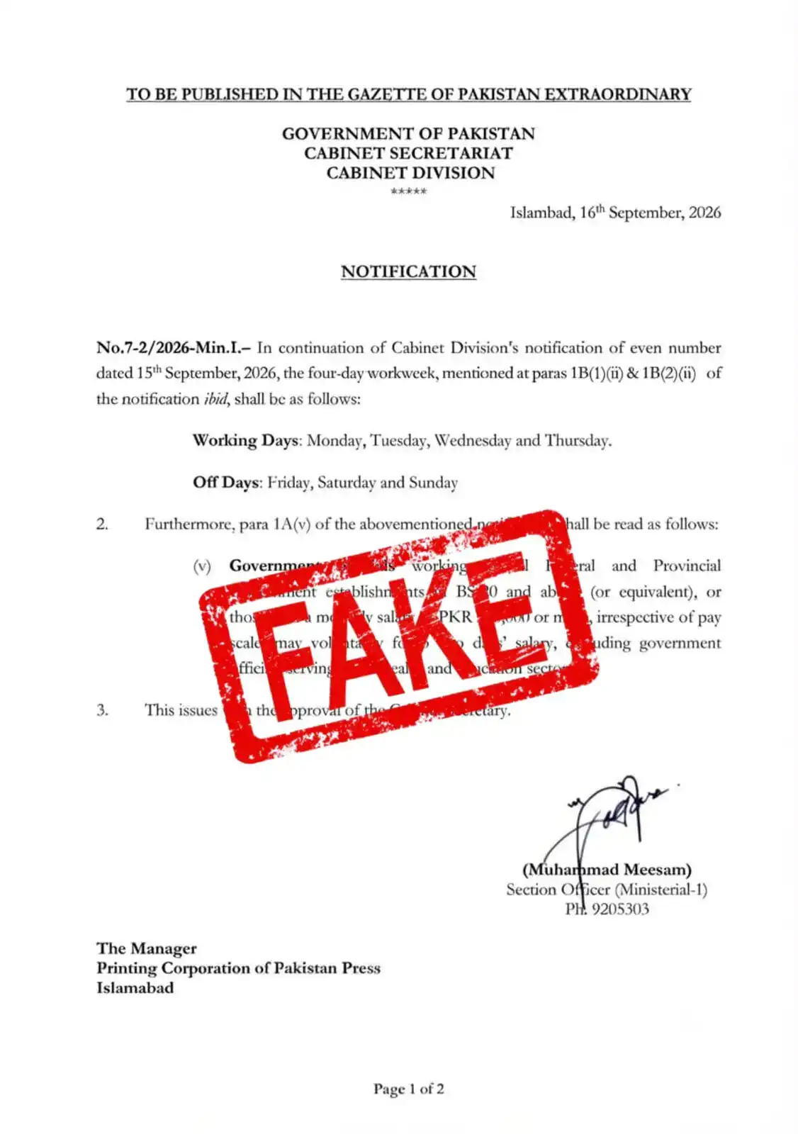 Four Day Working Week Notification Is Fake Moib Says 