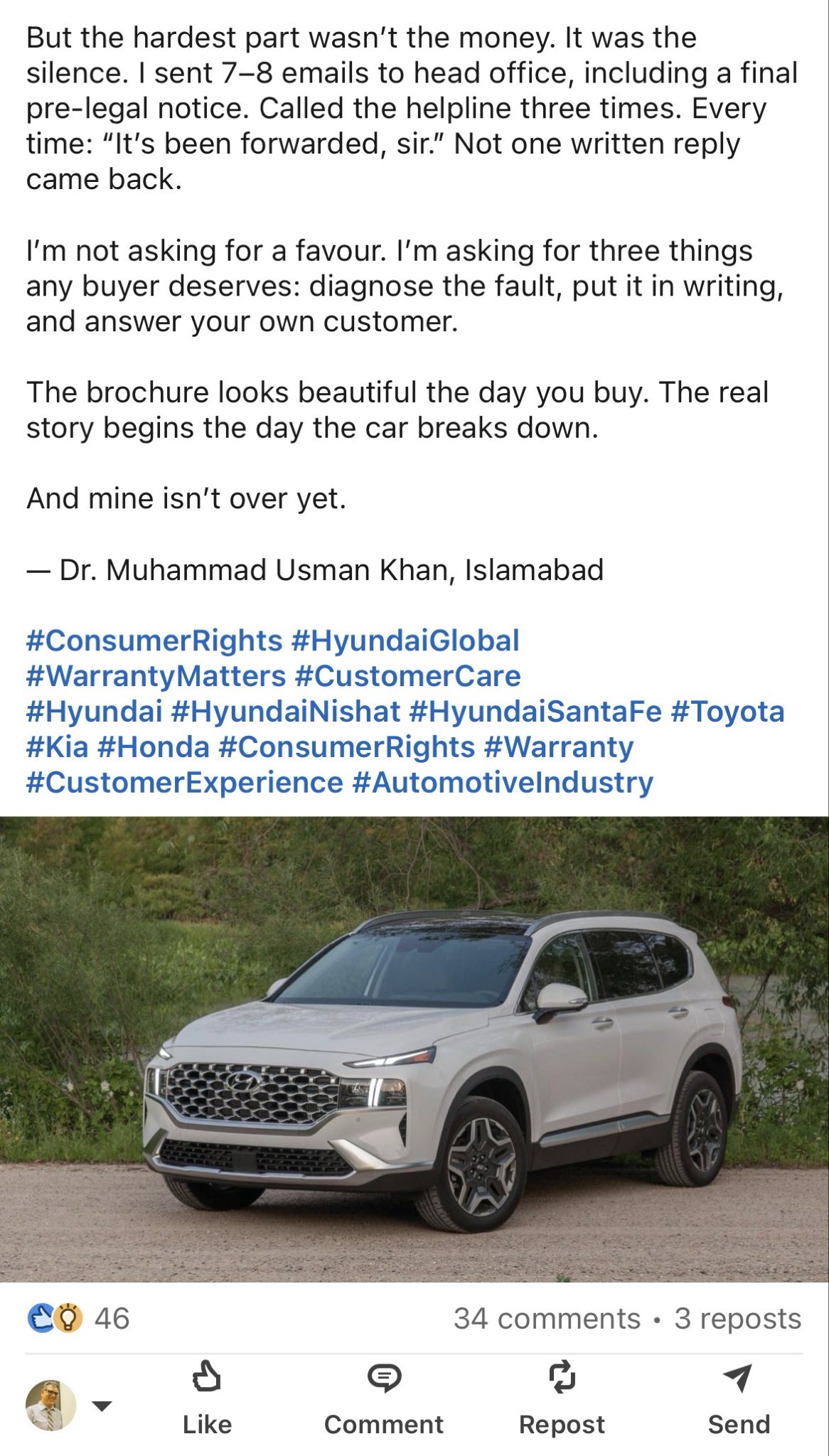 Hyundai Under Fire As Santa Fe Owner Faces Rs2 Million Water Damage Bill 